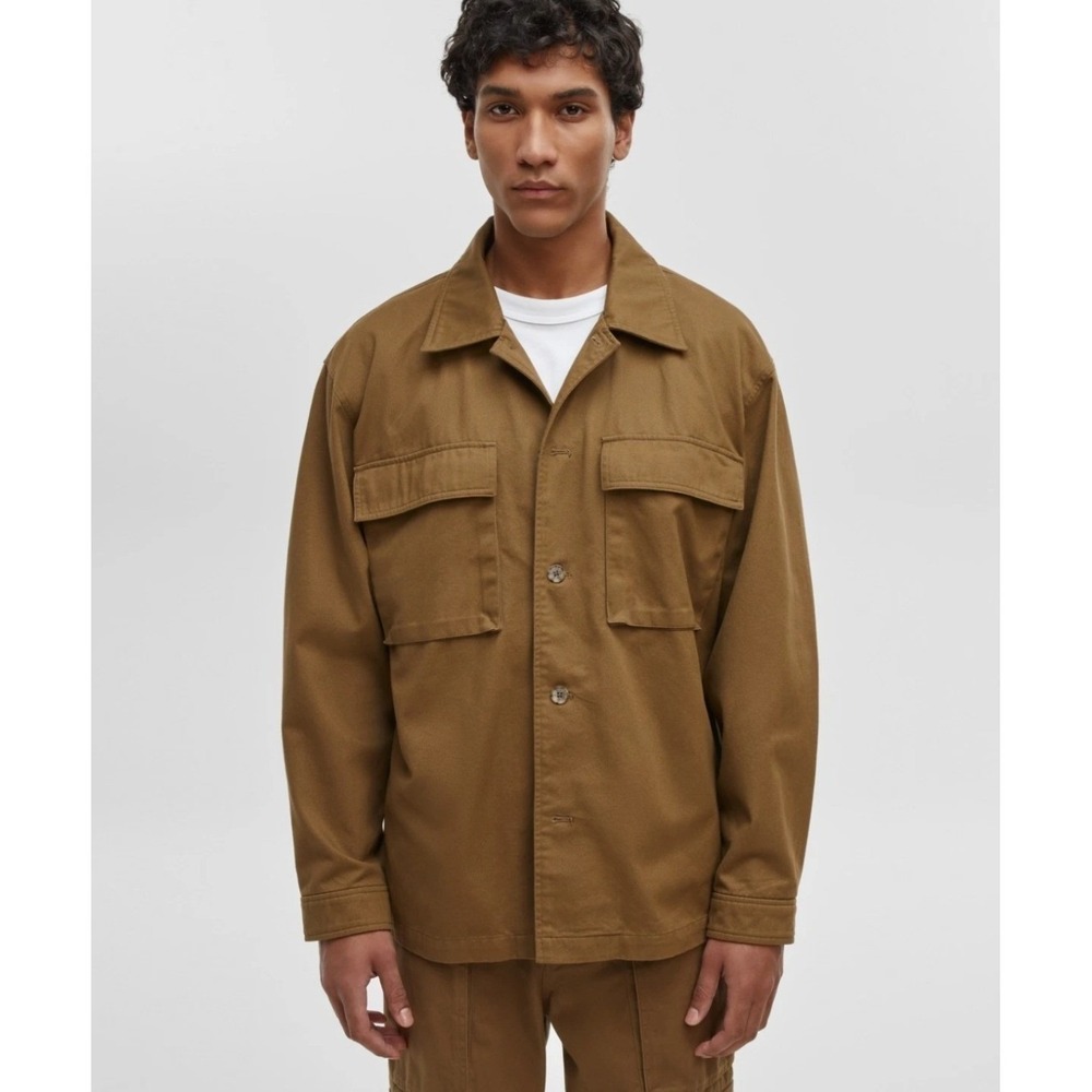Mode of One Mens Relaxed Fit Utility Shirt Jacket Army Brown Cotton Large NEW - Picture 13 of 13